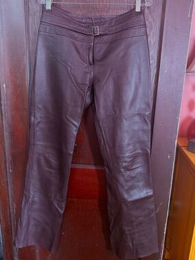 Women's Burgundy Leather Jeans - Stylish Flared Fit